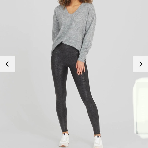 SPANX Faux Leather Matte Snake Leggings for Women Tummy Control XS - Picture 4 of 11